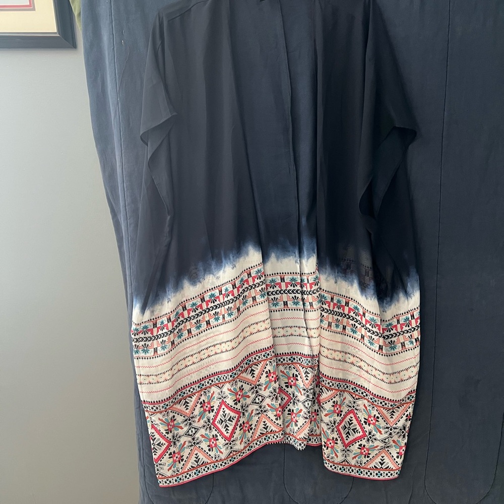 Lane Bryant Blue Kimono with Red and White Patterns